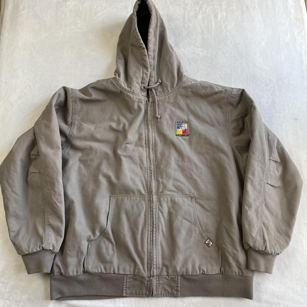 Dri Duck Jacket Mens 3XL Brown Hooded Canvas Quilted Lined Bomber Workwear Union